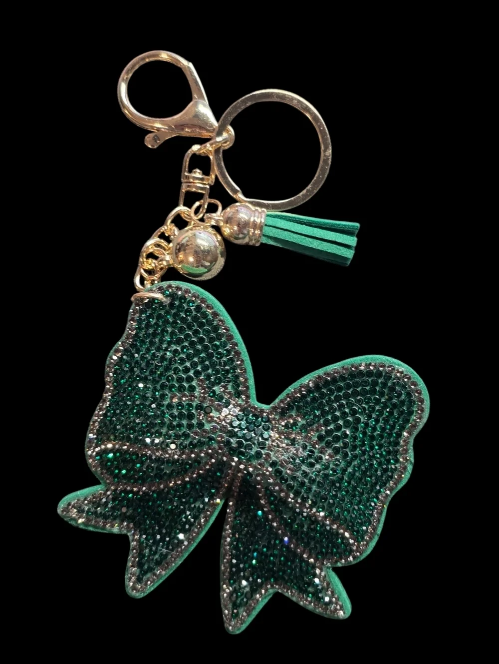 Green Rhinestone Bow Keychain Bag Charm